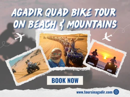 Agadir Quad Bike Tour on Beach and Mountains featuring a guided ride along 6km of unspoiled sandy beach with Atlantic and Atlas Mountain views.